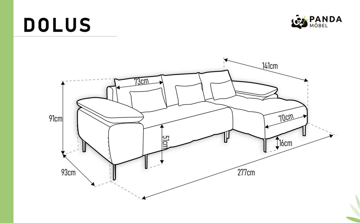 ECKSCHLAFSOFA 4-Sitzer DOLUS – Modernes Ecksofa mit Schlaffunktion Rechts montierbar, Beige - Beige, Holz (141/277cm) - Panda Möbel