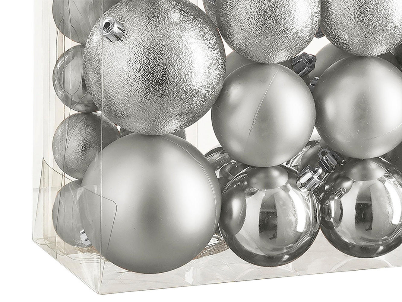 LAALU CHRISTBAUMKUGEL-SET 46 Stück Ornamente: rund Silber Mix 4,6,8 cm - Silberfarben, Kunststoff (45/45/45cm) - LAALU