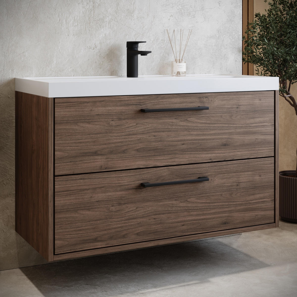 BADMÖBEL-SET Florence 2 Teile Walnuss Braun - 80 x 35 x 51 cm - Eichefarben, Holz (80/46/40cm) - Badplaats