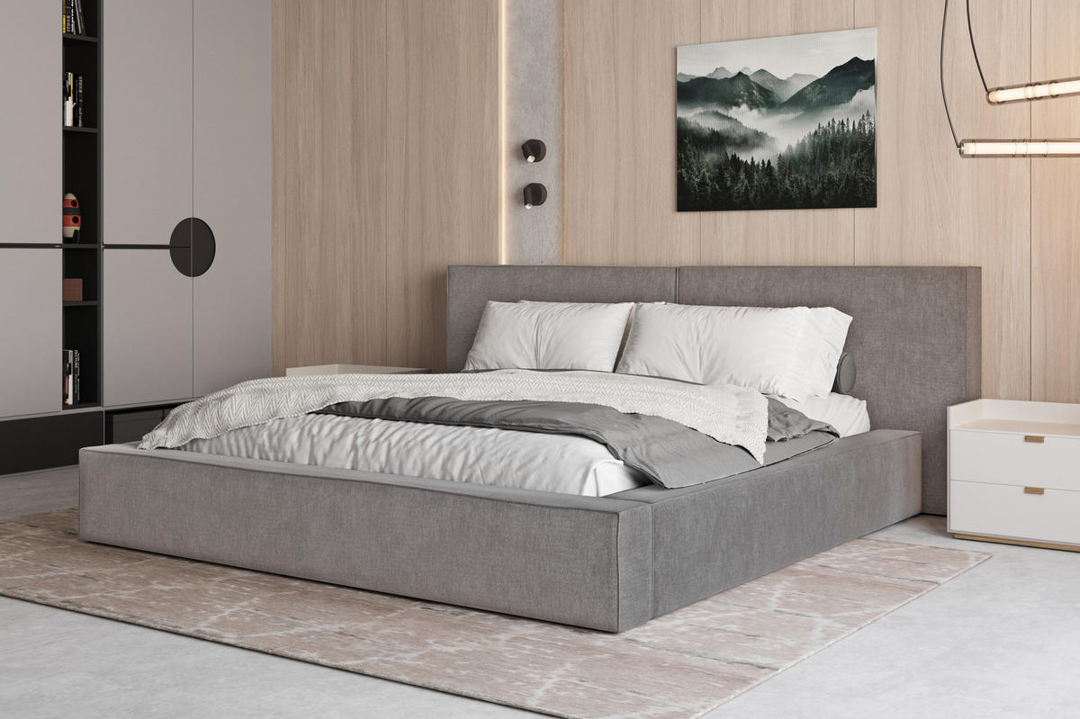 POLSTERBETT 06 160x200 cm – Tresor - Bett mit Bettkasten, Metall-Lattenrost - Grau, Holz (160/200cm) - ROYAL24_MARKT