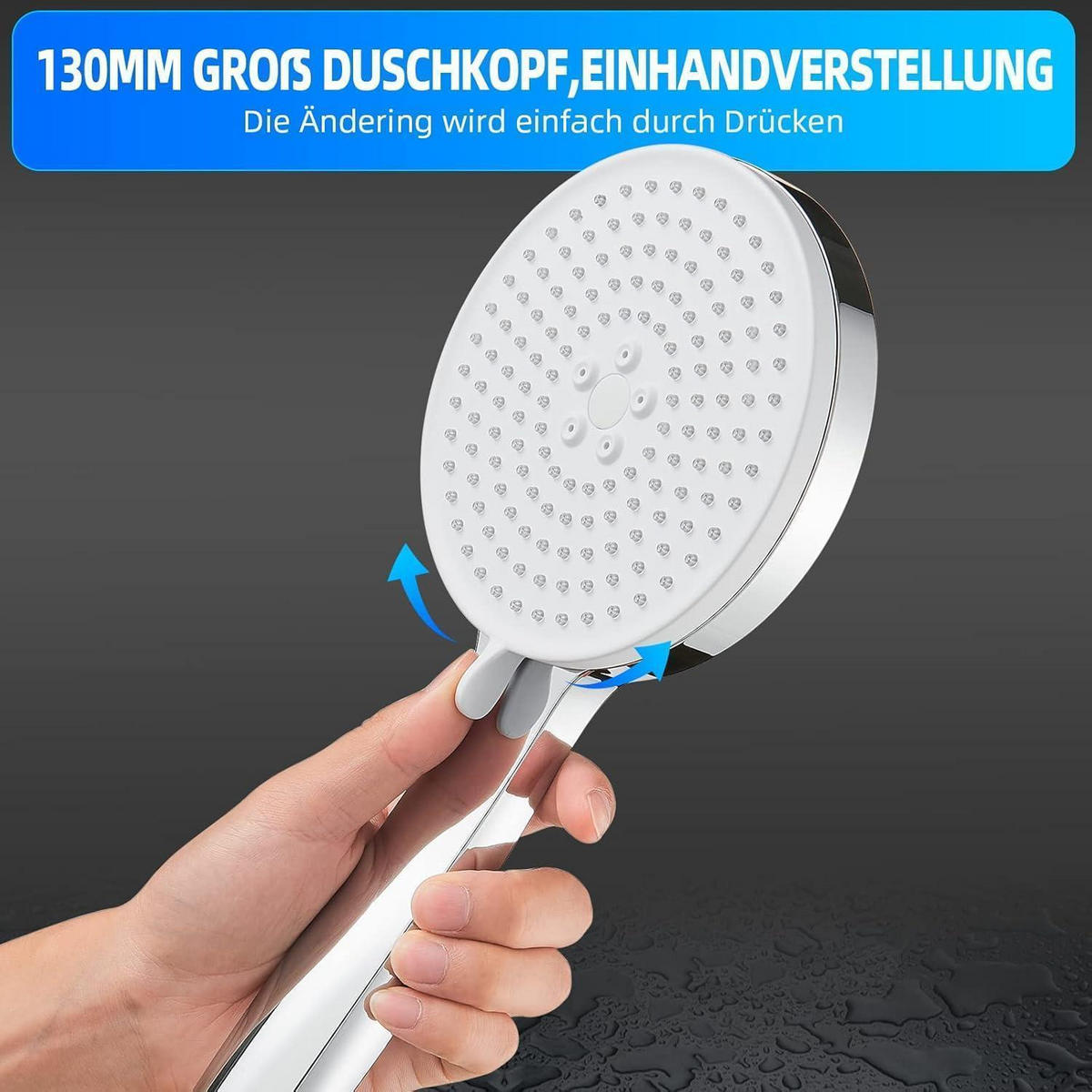 HANDBRAUSE Wassersparend 5 Strahlarten Chrom - Silberfarben, Kunststoff (13/12.7/27.5cm)