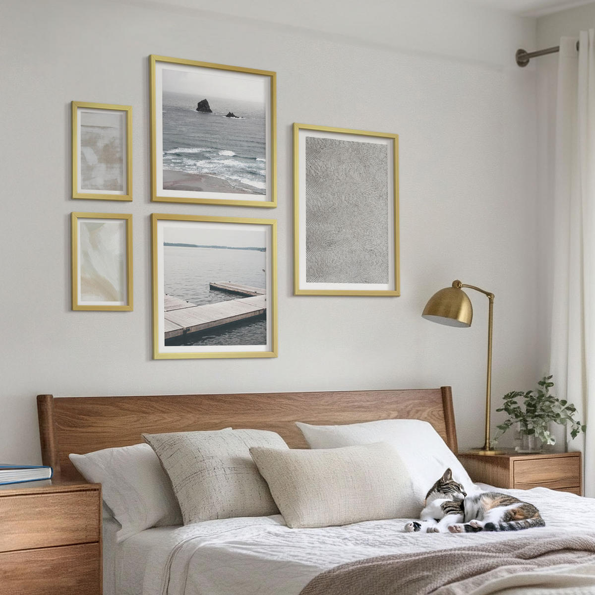 WANDBILDER 5er Set - 50x50 cm & 20x30 cm & 40x60 cm Goldrahmen - Abstraktes Design, moderne Texturen - Goldfarben, Kunststoff (40/60cm) - ArtPrintCave