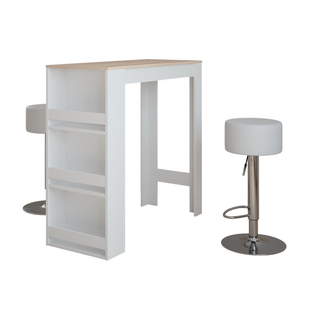 Vicco STOJACÍ BAROVÝ STŮL SE ŽIDLEMI Repose Bílá/Sonoma 45 x 110 cm se 2 barovými stoličkami