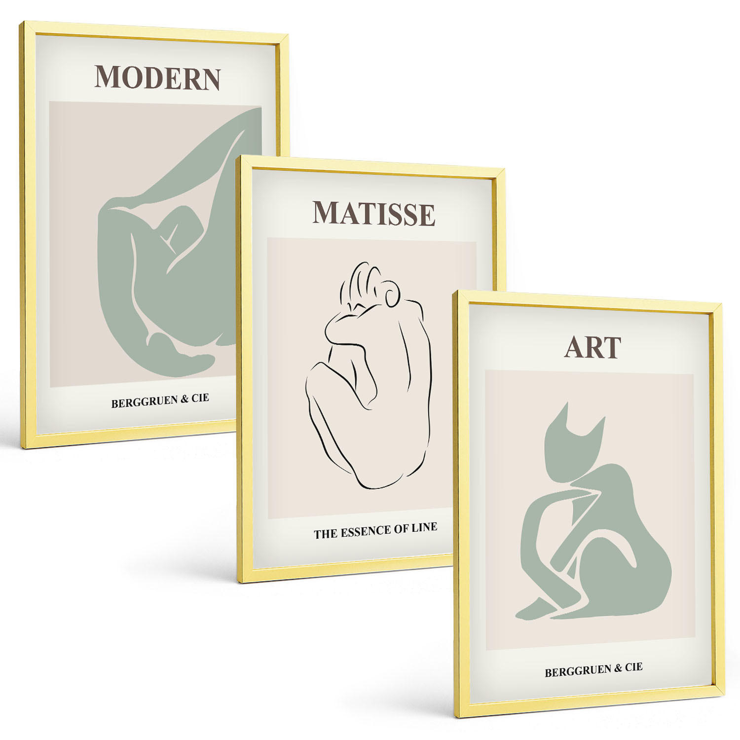 BILDER SET 3er Set - 40x60 cm Goldrahmen - Abstrakte Pastellfiguren - Goldfarben, Kunststoff (40/60cm) - TULUP