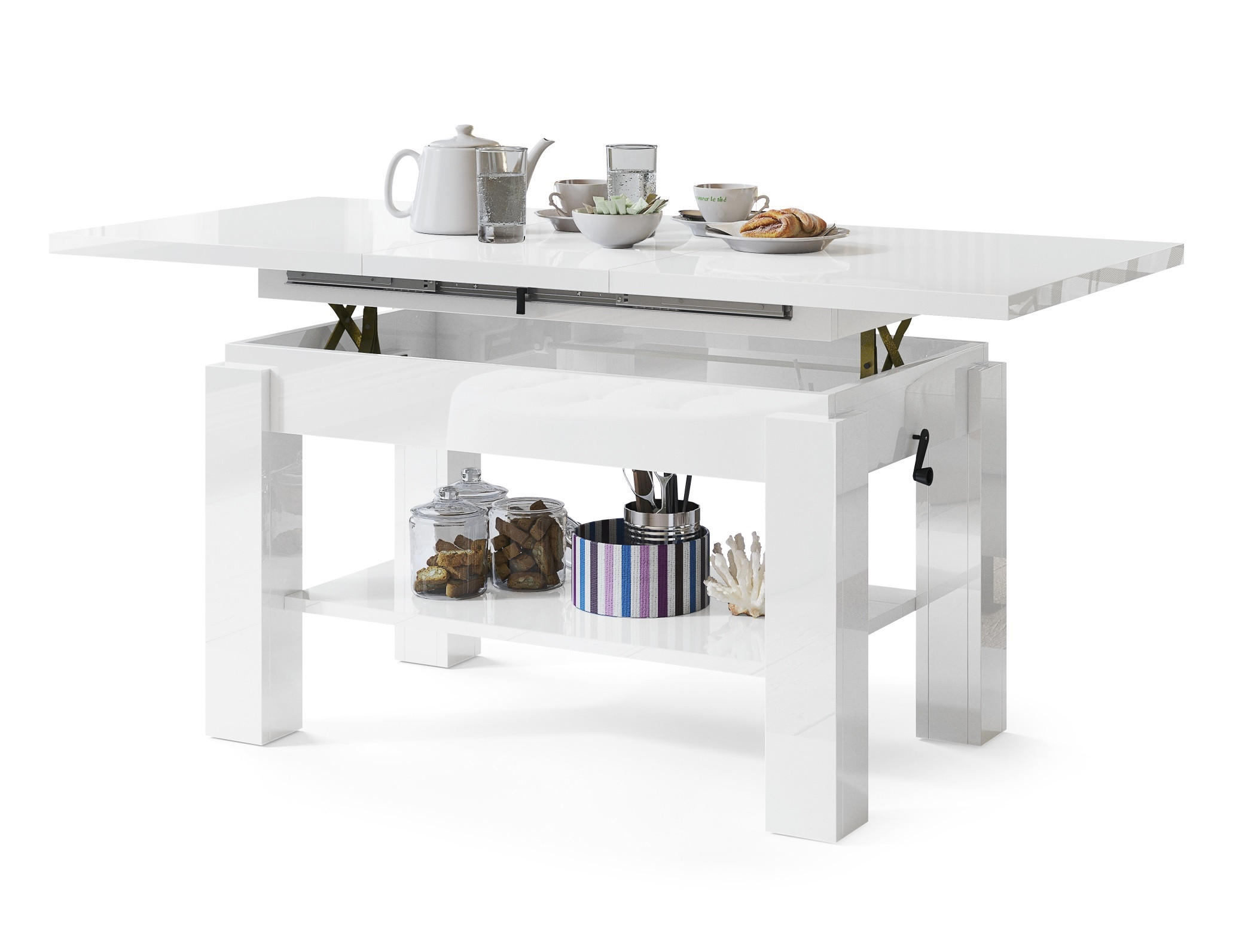 COUCHTISCH rechteckig Weiß Hochglanz ausziehbar höhenverstellbar - Weiß Hochglanz, Holzwerkstoff (68/110/59cm) - designimpex