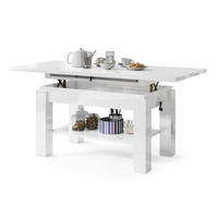 COUCHTISCH rechteckig Weiß Hochglanz ausziehbar höhenverstellbar - Weiß Hochglanz, Holzwerkstoff (68/110/59cm) - designimpex