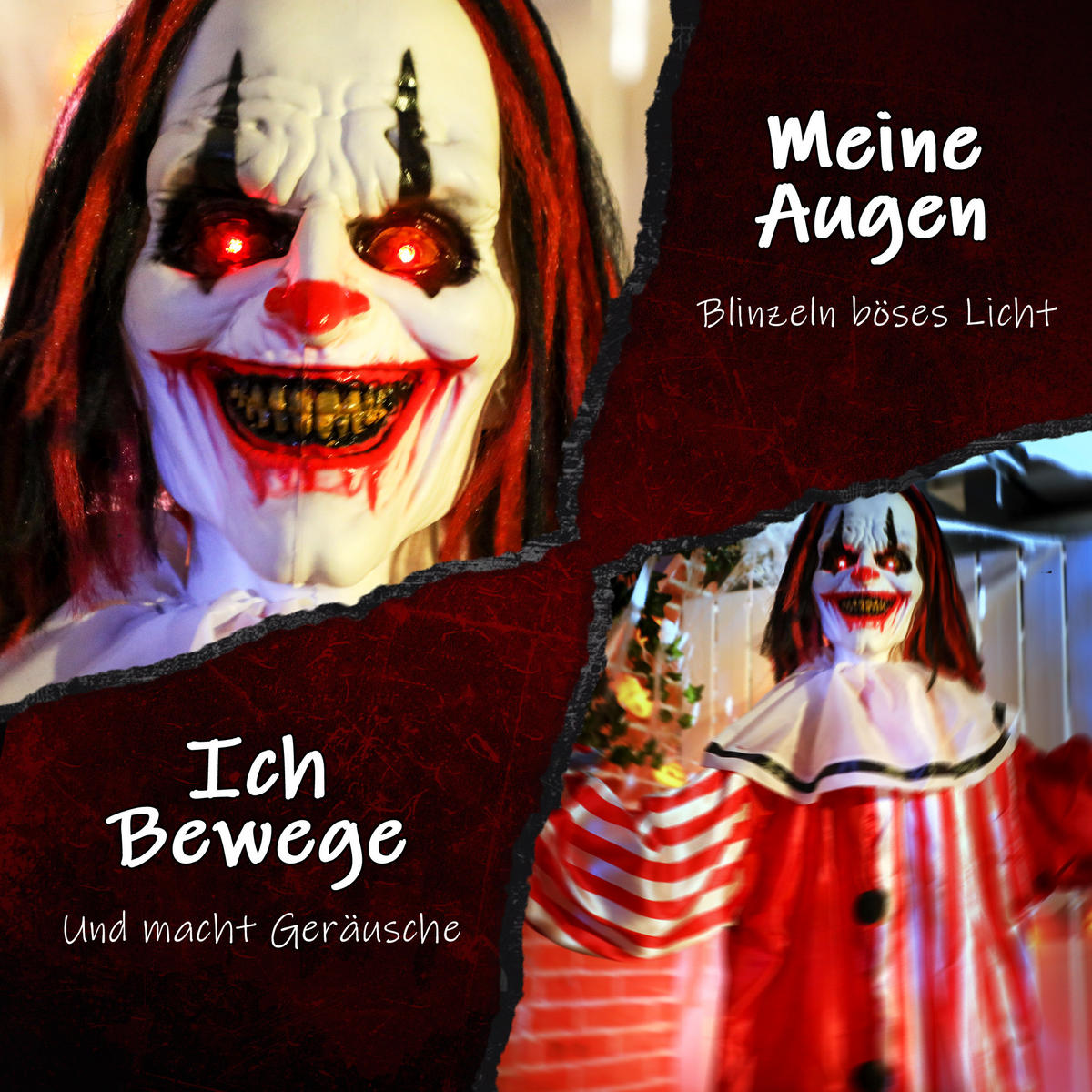 HALLOWEEN-DEKORATION Clown 165 cm mit LED-Lichter, Soundfunktion - Rot, Textil (16/165/70cm) - Outsunny