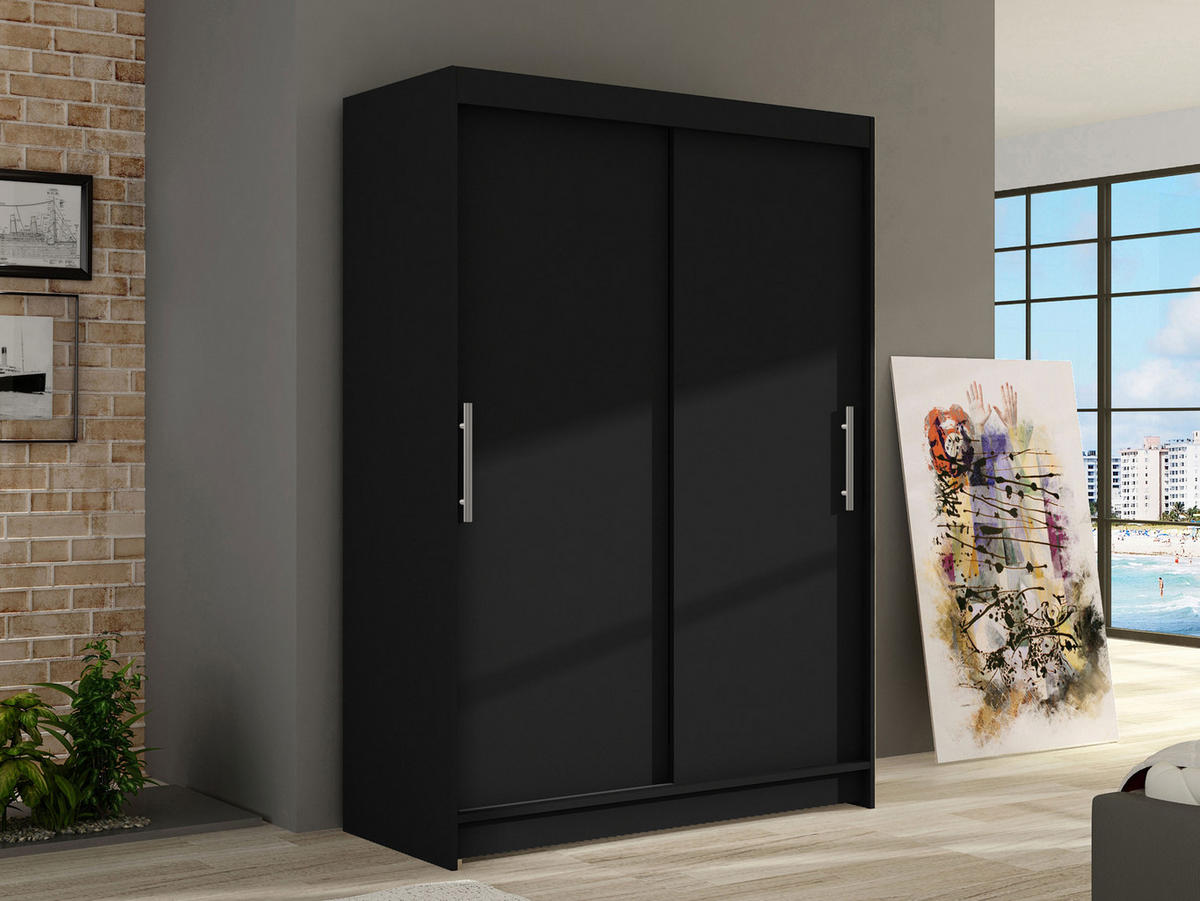 KLEIDERSCHRANK Miami I - Silberfarben/Schwarz, Holzwerkstoff/Kunststoff (120/200/58cm) - MIRJAN24