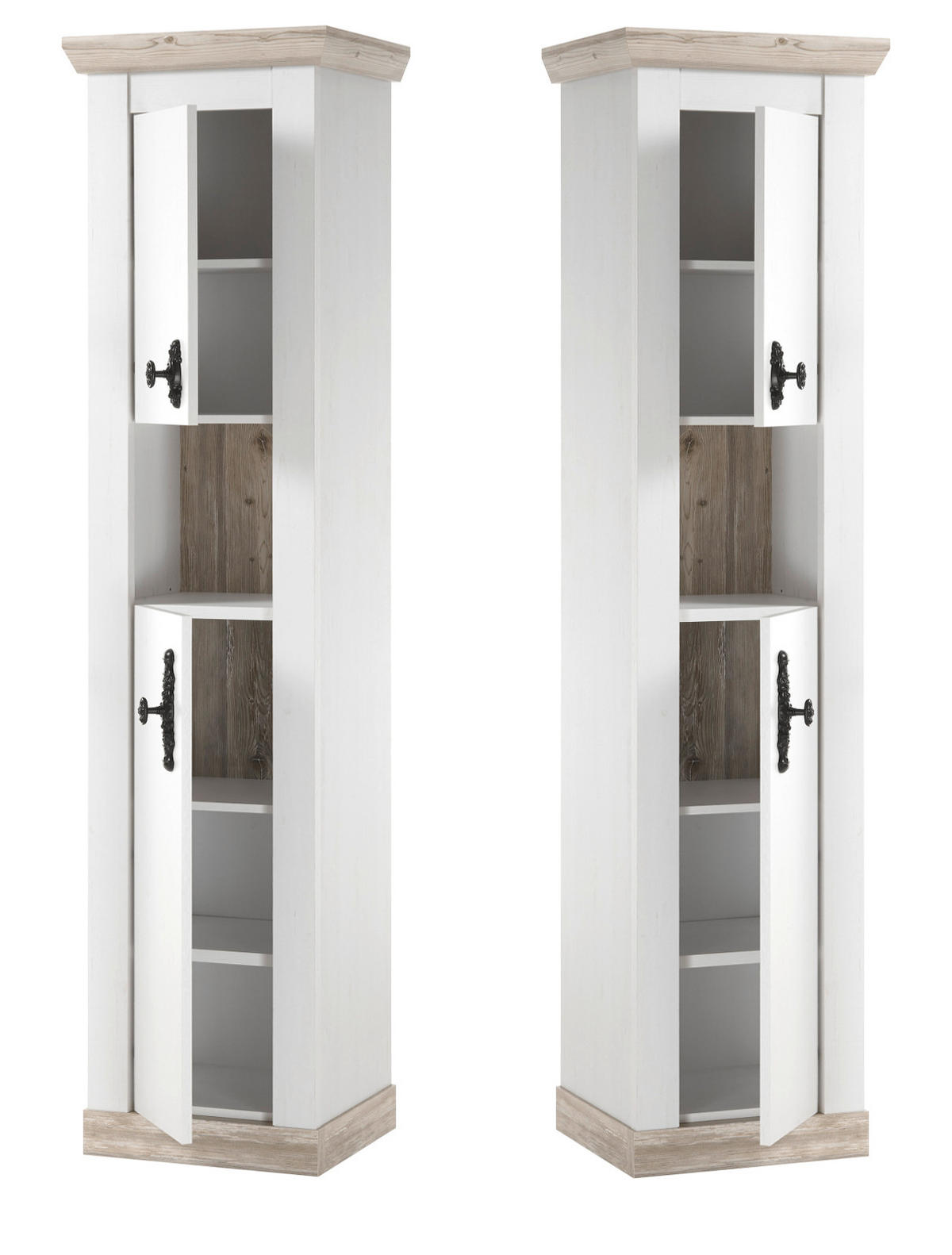 BAD-HOCHSCHRANK Pinie weiß, Oslo Pinie Landhaus, Badschrank, 42 x 200 cm - Dunkelgrau/Weiß, Holzwerkstoff/Metall (42/200/35cm) - Furn.Design