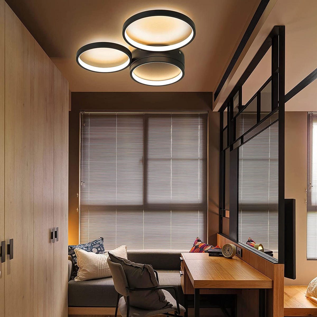 LED-DECKENLEUCHTE Dreiring 43.5/35.5/6 cm - Schwarz, Metall (43.5/35.5/6cm) - Nettlife