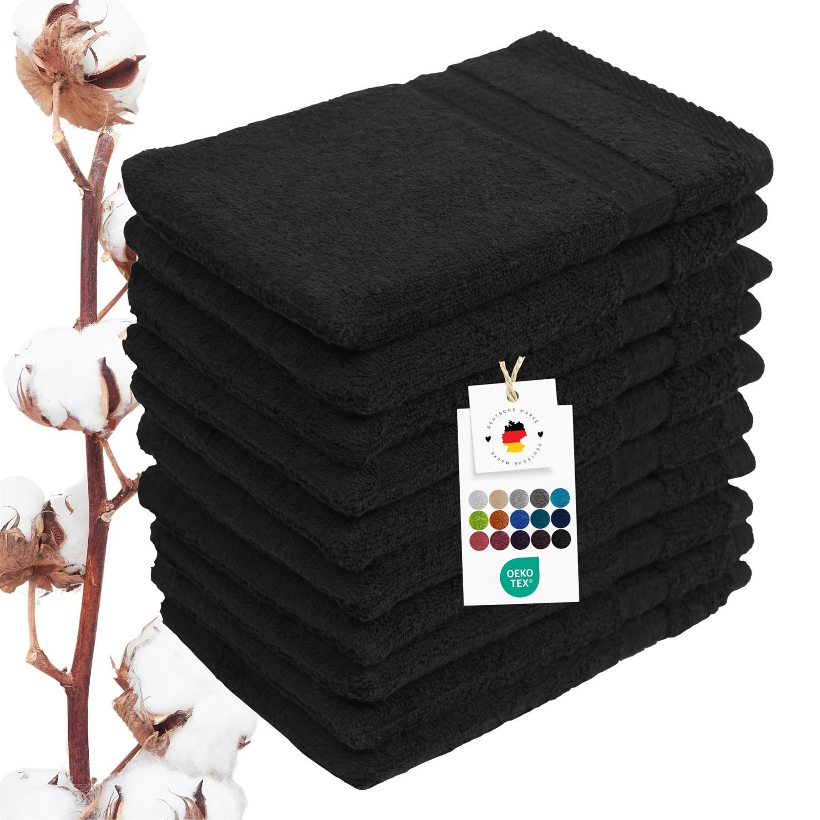 WASCHLAPPEN 16x21 cm aus 100% Baumwolle 500g/m2, 10er Set Waschhandschuhe Schwarz - Schwarz, Textil (16/21cm) - Carpe Sonno