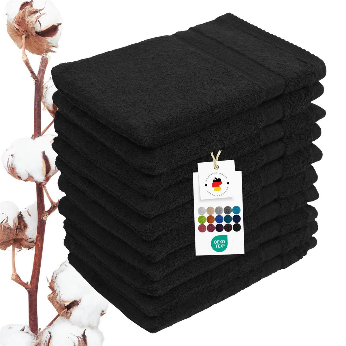 WASCHLAPPEN 16x21 cm aus 100% Baumwolle 500g/m2, 10er Set Waschhandschuhe Schwarz - Schwarz, Textil (16/21cm) - Carpe Sonno
