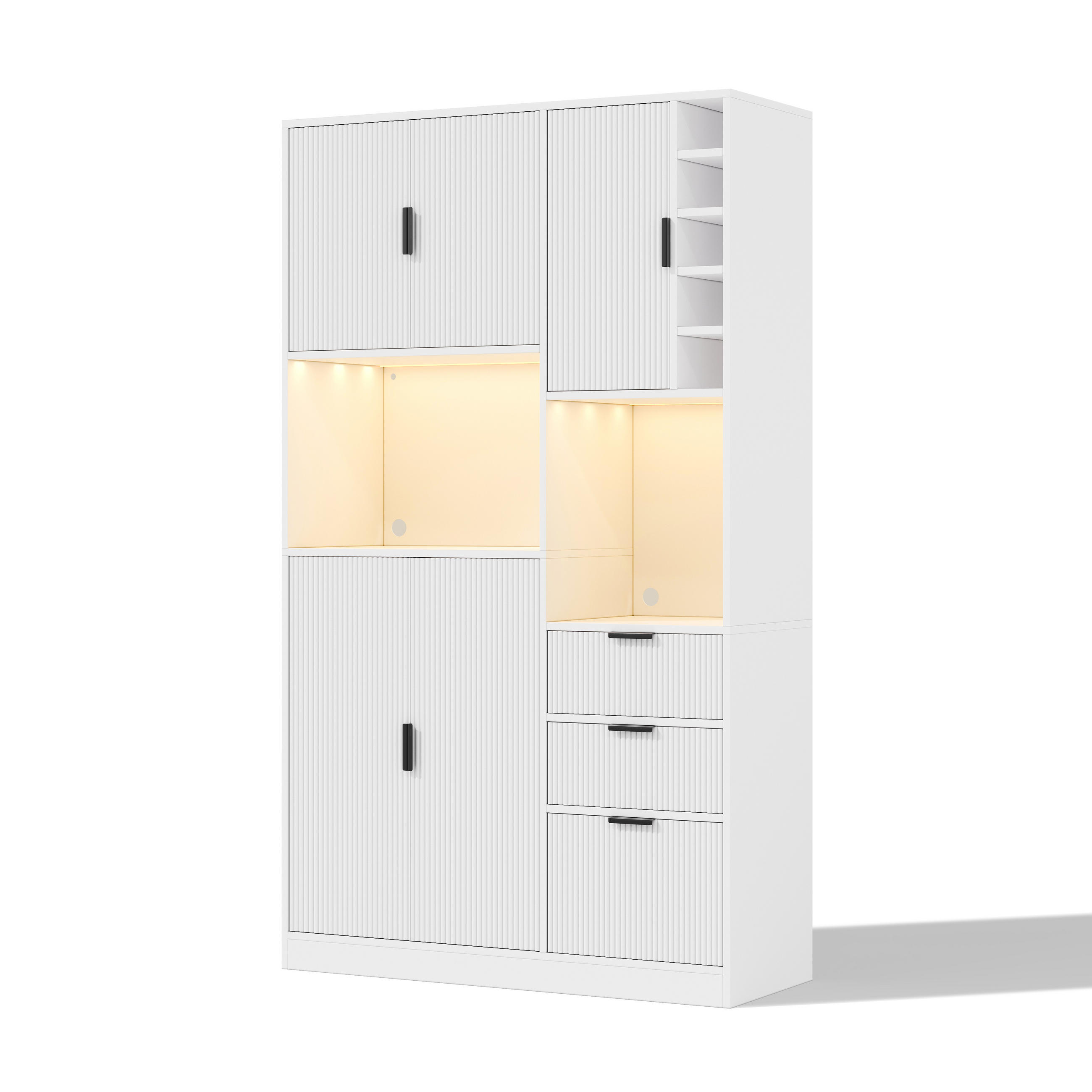 BUFFET DE-38683 105/40/180 cm LED-Beleuchtung und Weinregal Weiß - Weiß, Holzwerkstoff (105/180/40cm) - ComfortXL
