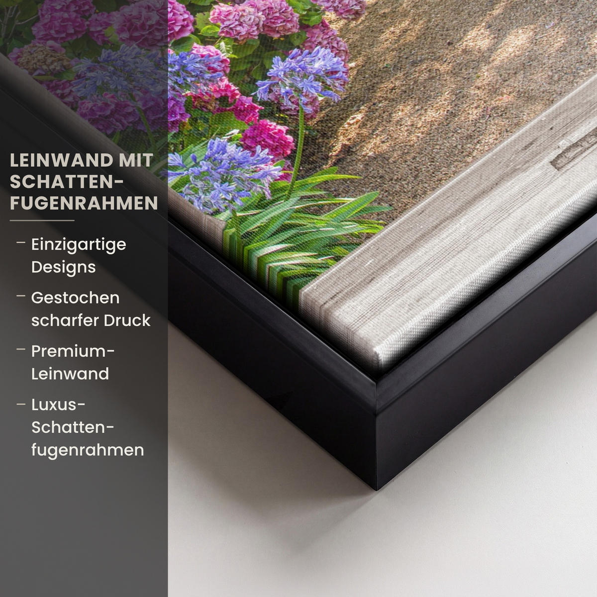LEINWAND Bilder mit Rahmen - Hortensie - Durchsichtig - Blumen - Sommer - Lila - Weg - 20x30 - Lila, Textil (20/30cm) - MuchoWow
