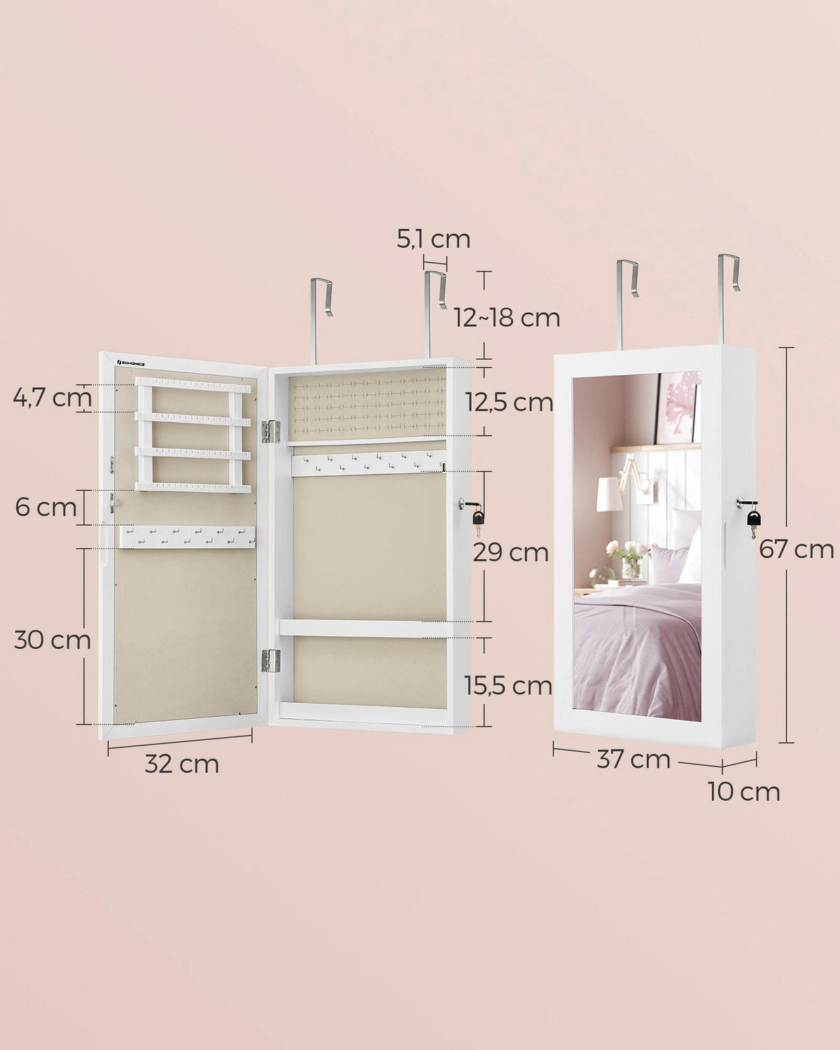 SPIEGELSCHRANK KIGALI - Weiß, Glas (37/67/10cm) - Hansiro