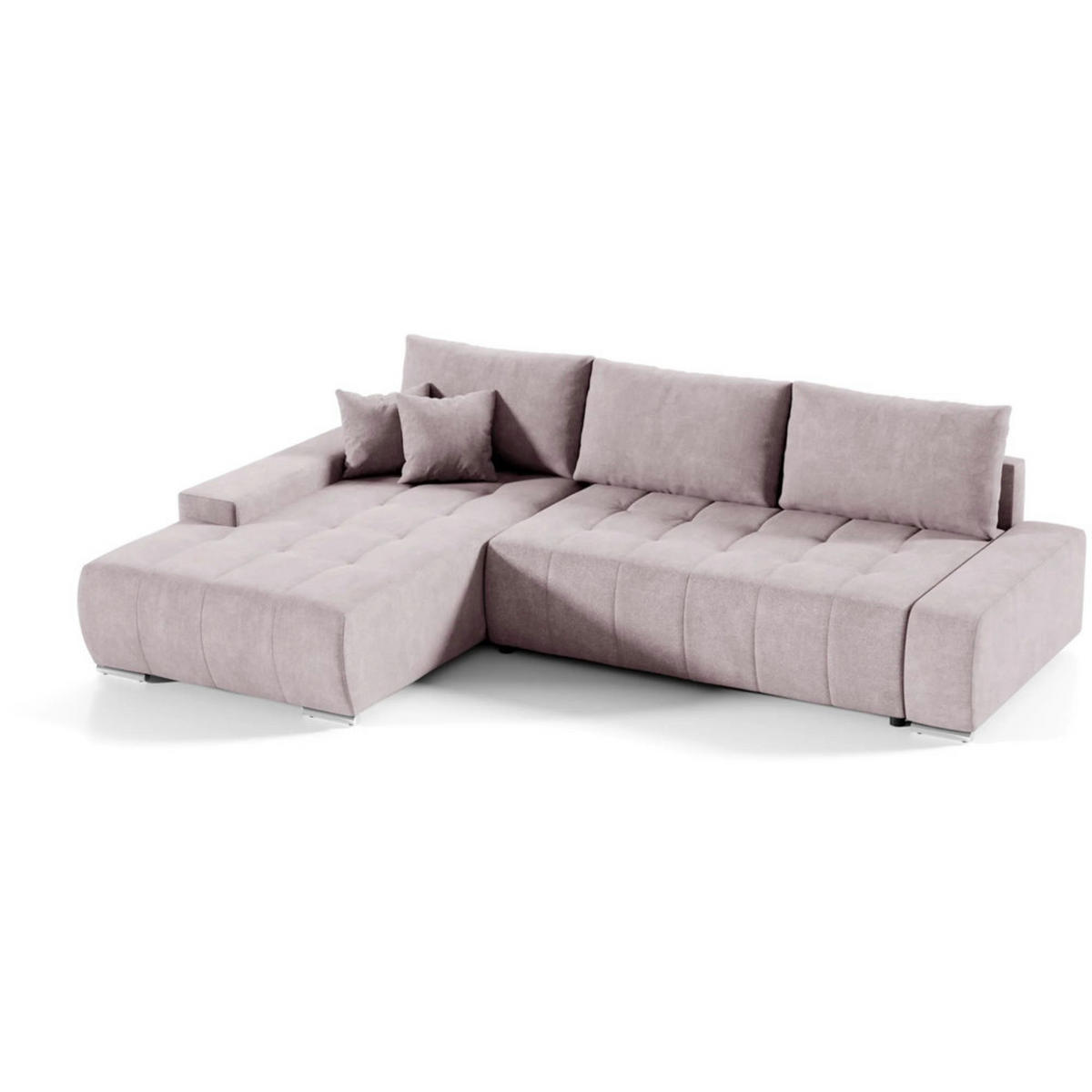 ECKSCHLAFSOFA Draco L Rosa - Silberfarben/Rosa, Textil/Metall (267/186cm) - Beautysofa