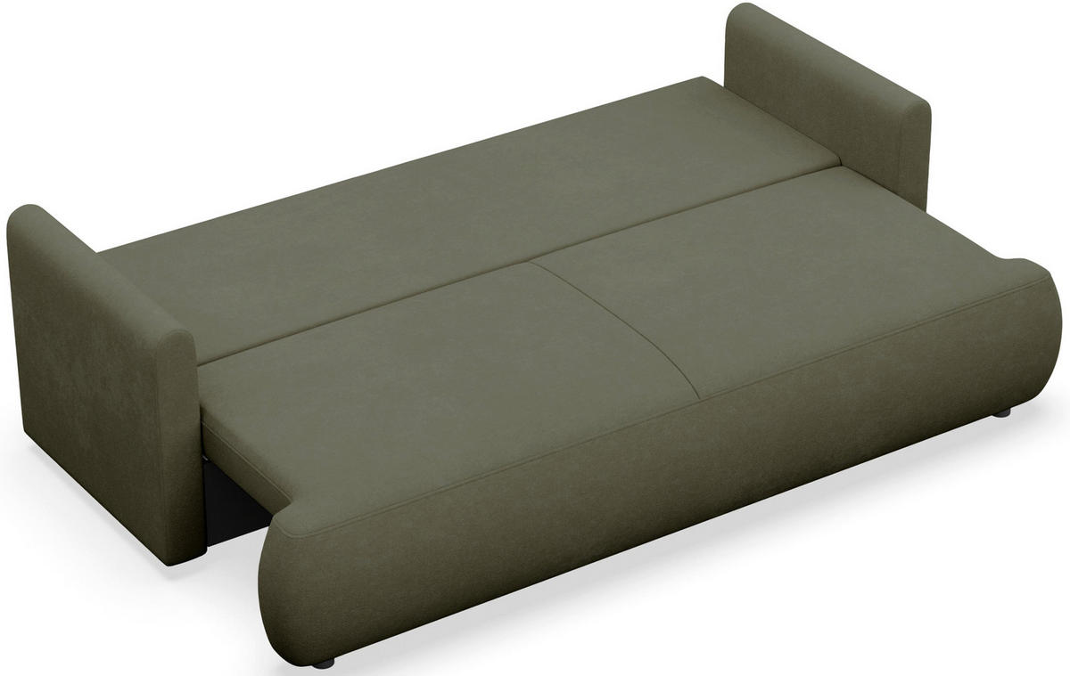 SCHLAFSOFA Ovo Mini Olivgrün Chenille Easy Clean - Schwarz/Olivgrün, Kunststoff/Textil (226/90/97cm) - Selsey