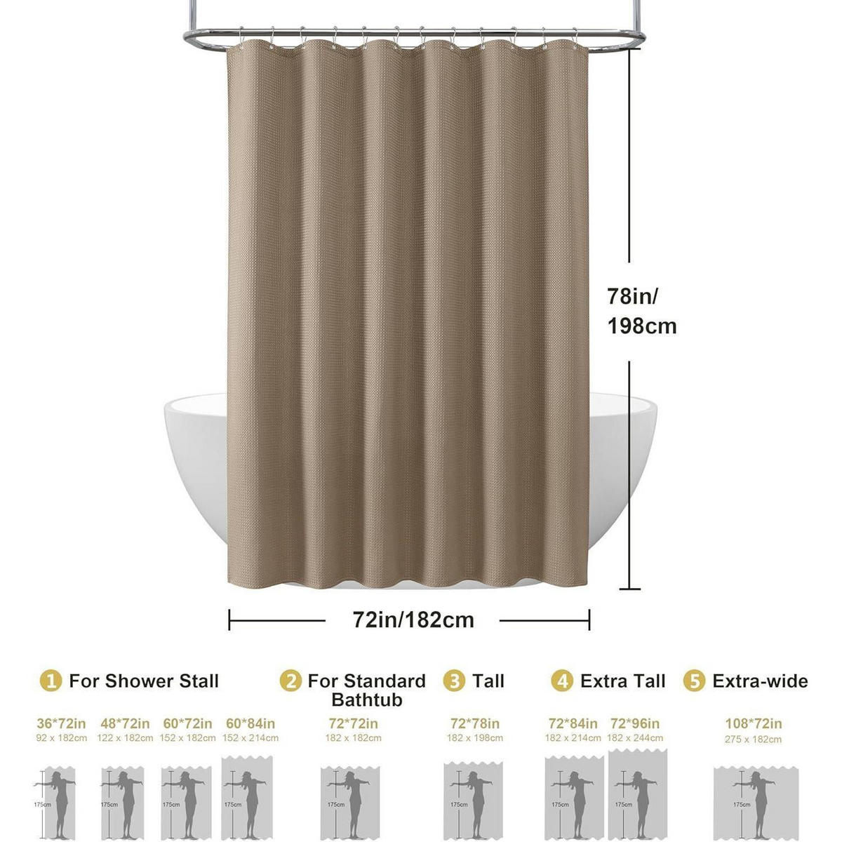 DUSCHVORHANG Waffelstoff Khaki 182 x 198 cm - Olivgrün, Textil (182/198cm)