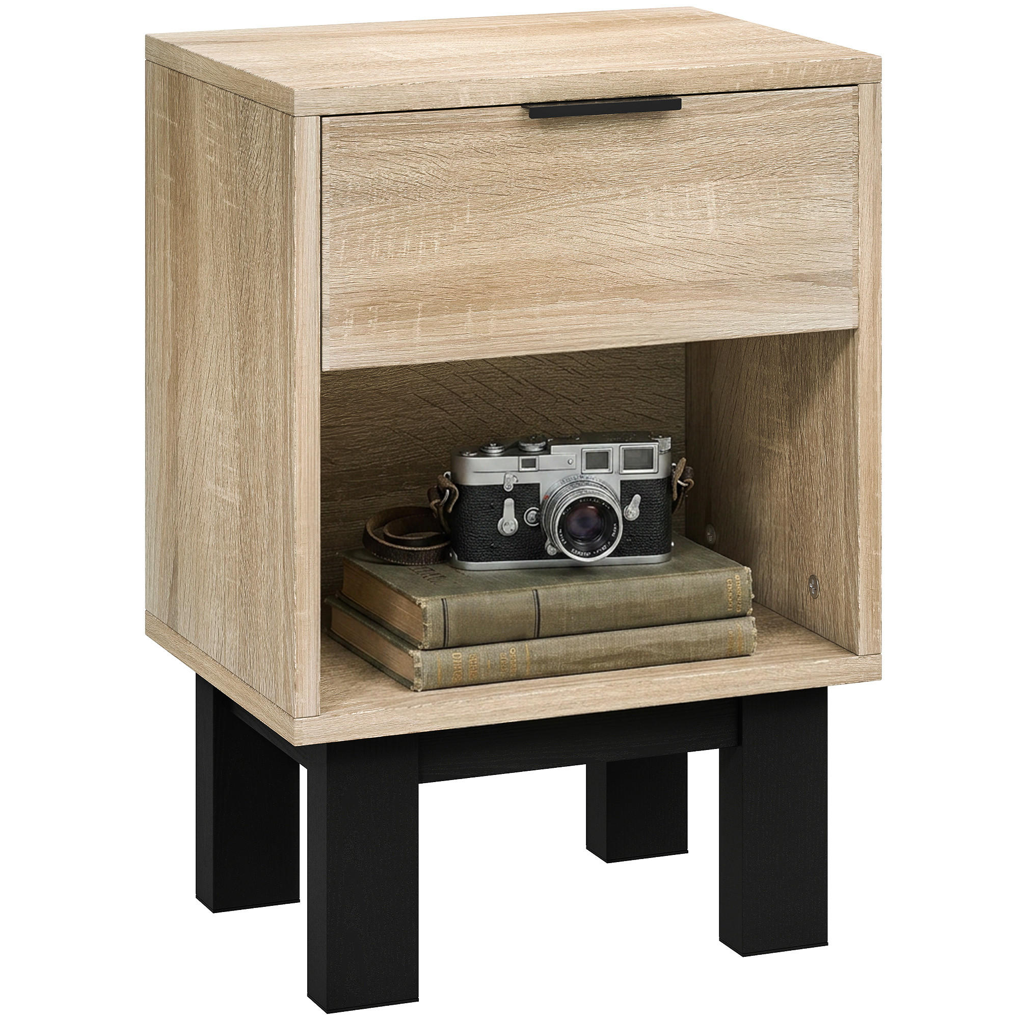 NACHTTISCH Eiche Spanplatte mit Schublade und offenem Fach 1er-Set - Eichefarben, Holzwerkstoff (35/50/26cm) - PANGIVO