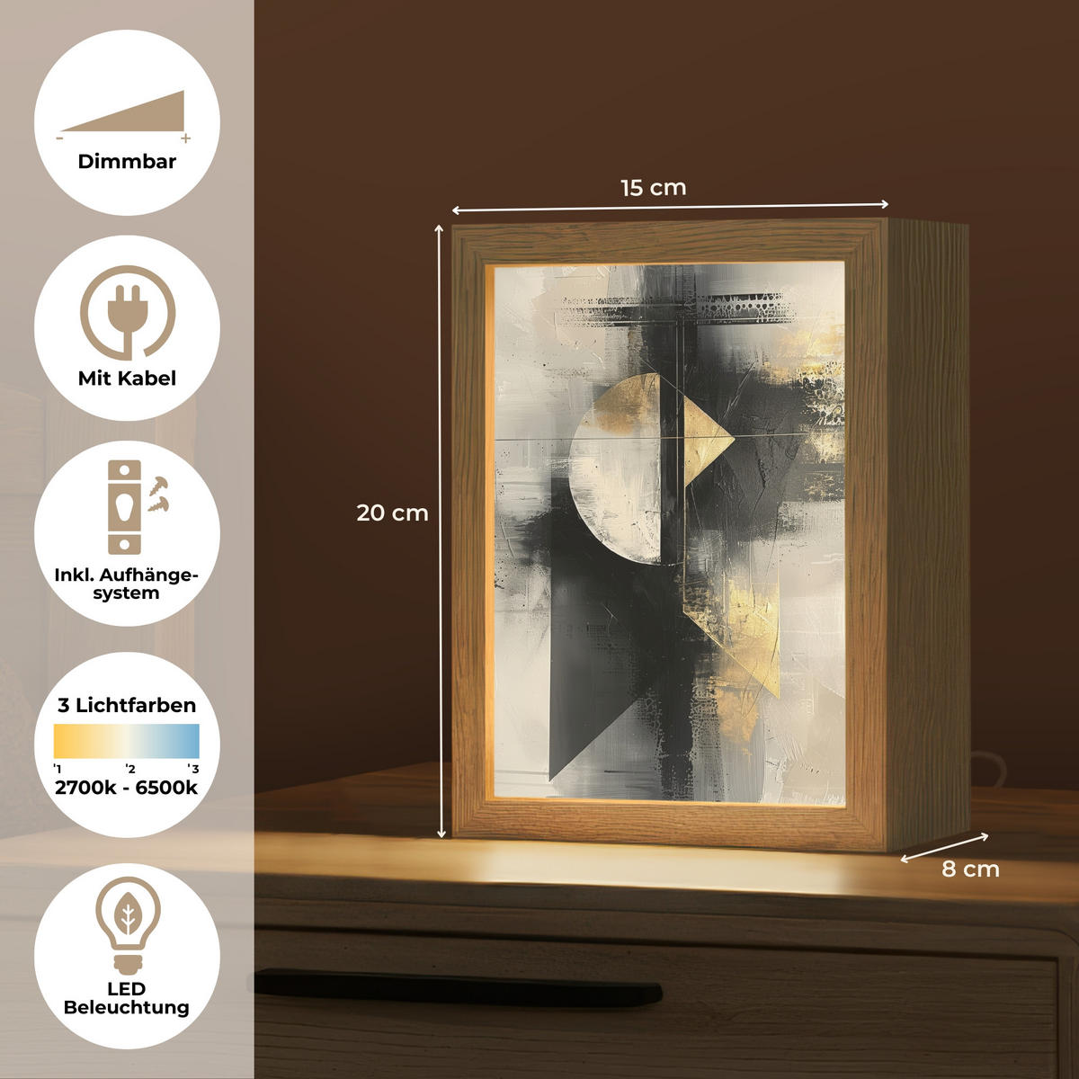 NÁSTĚNNÁ LAMPA Abstraktní - černá - barva - moderní 15x20 cm - šedá, kompozitní dřevo (15/20/8cm) - OnlyWow