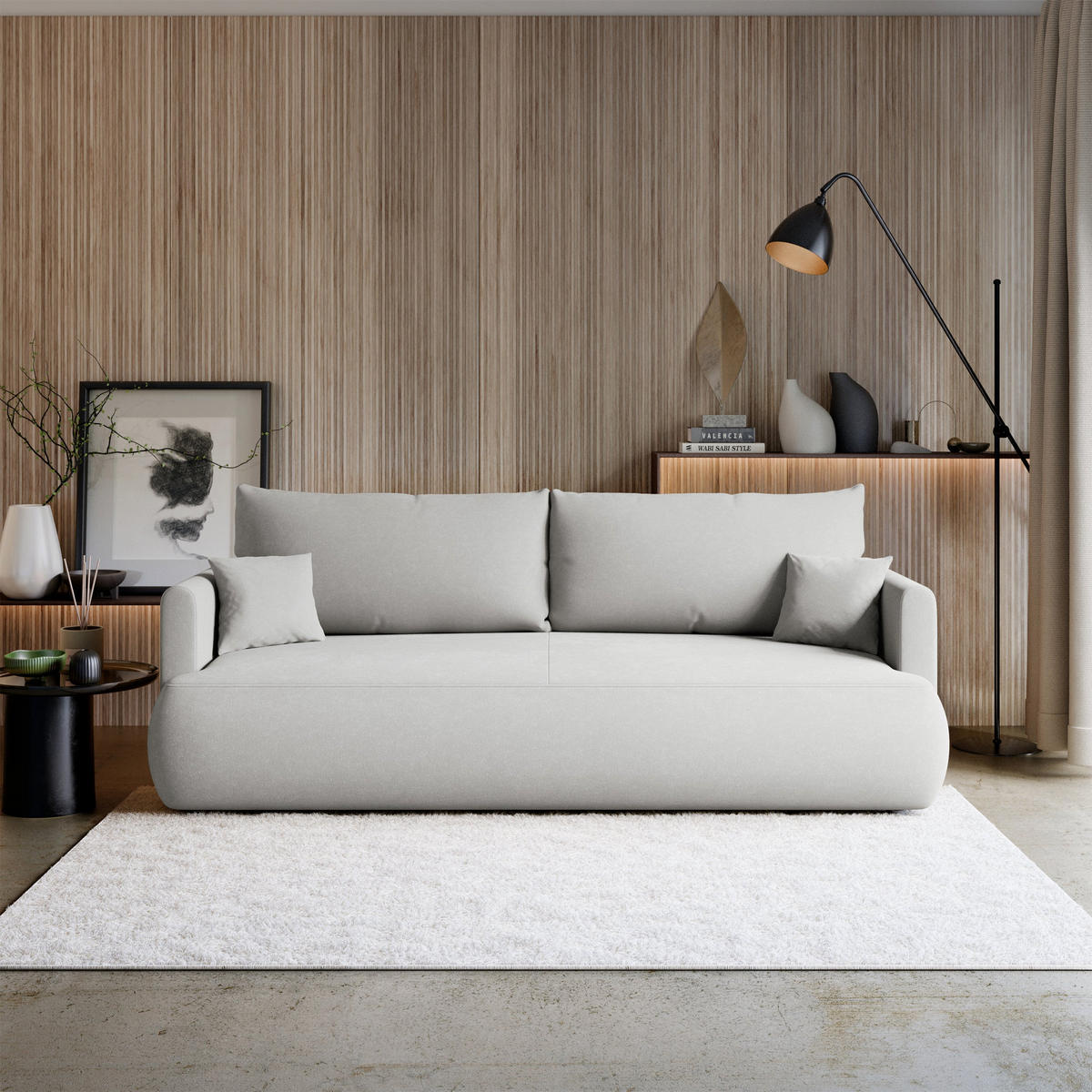 SCHLAFSOFA Ovo Mini Hellgrau Chenille Easy Clean - Hellgrau/Schwarz, Kunststoff/Textil (226/90/97cm) - Selsey