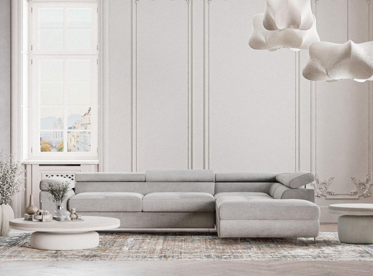 ECKSOFA Concord Grau Chenille-Stoff - Rechts Seite - Schwarz/Grau, Holz/Holzwerkstoff (277/203cm) - Maison de Reve