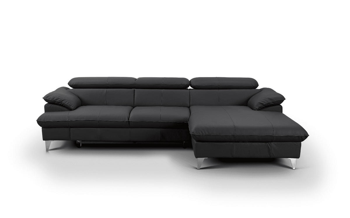 ECKSOFA mit Schlaffunktion und Bettkasten, Echtleder - Chromfarben/Schwarz, Leder/Holz (167/254cm) - Cotta