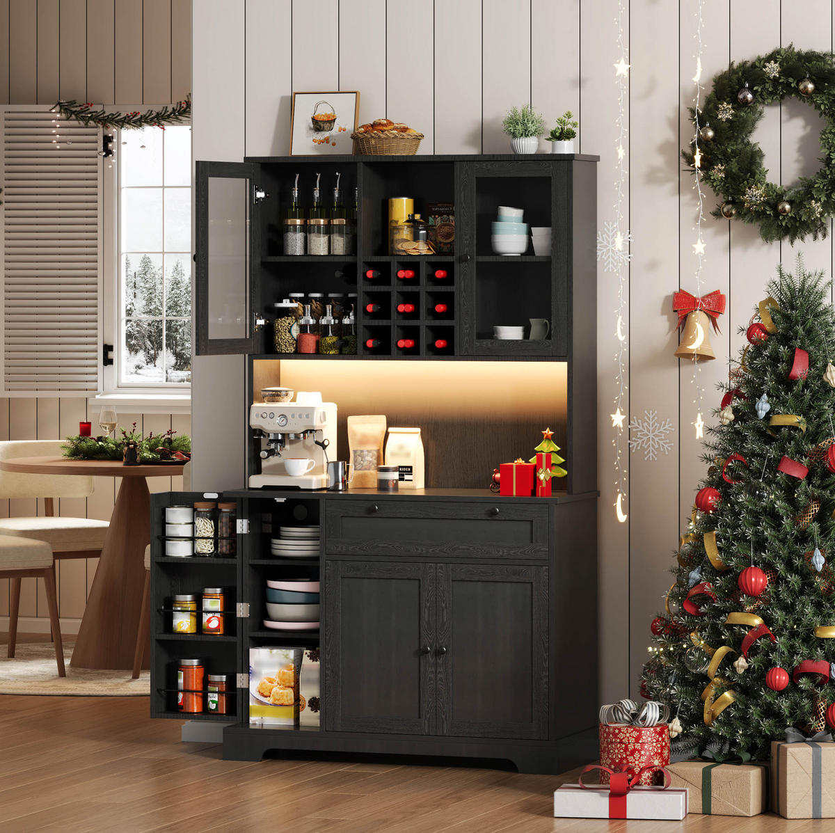 BUFFETSCHRANK 105/40/180 cm schwarz aus MDF mit LED und Steckdose - Schwarz, Holzwerkstoff (105/180/40cm) - OKWISH