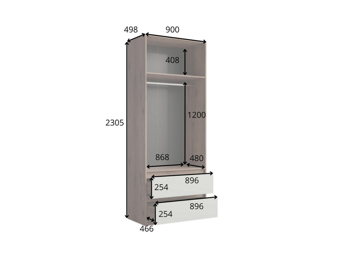 DREHTÜRENSCHRANK VELEN 90/230,5/51,4cm 2-türig Nussbaumfarben - Nussbaumfarben/Grau, Holzwerkstoff (90/230.5/51.4cm) - MASSENO