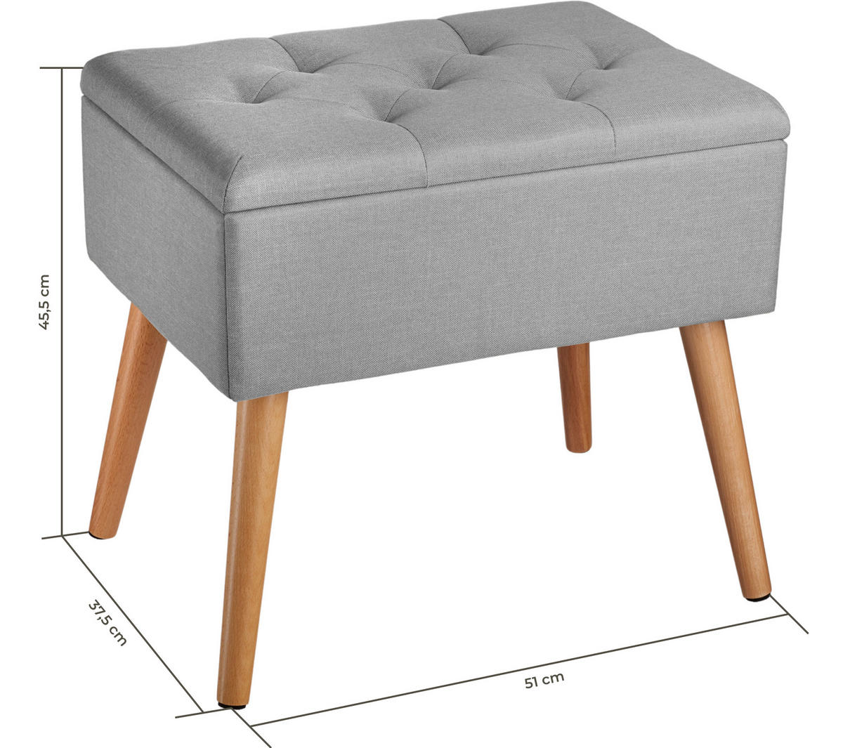 SITZBANK Ranya,51 x 37,5 x 45,5 cm,hellgrau - Hellgrau, Holz (37.5/45.5/51cm) - tectake