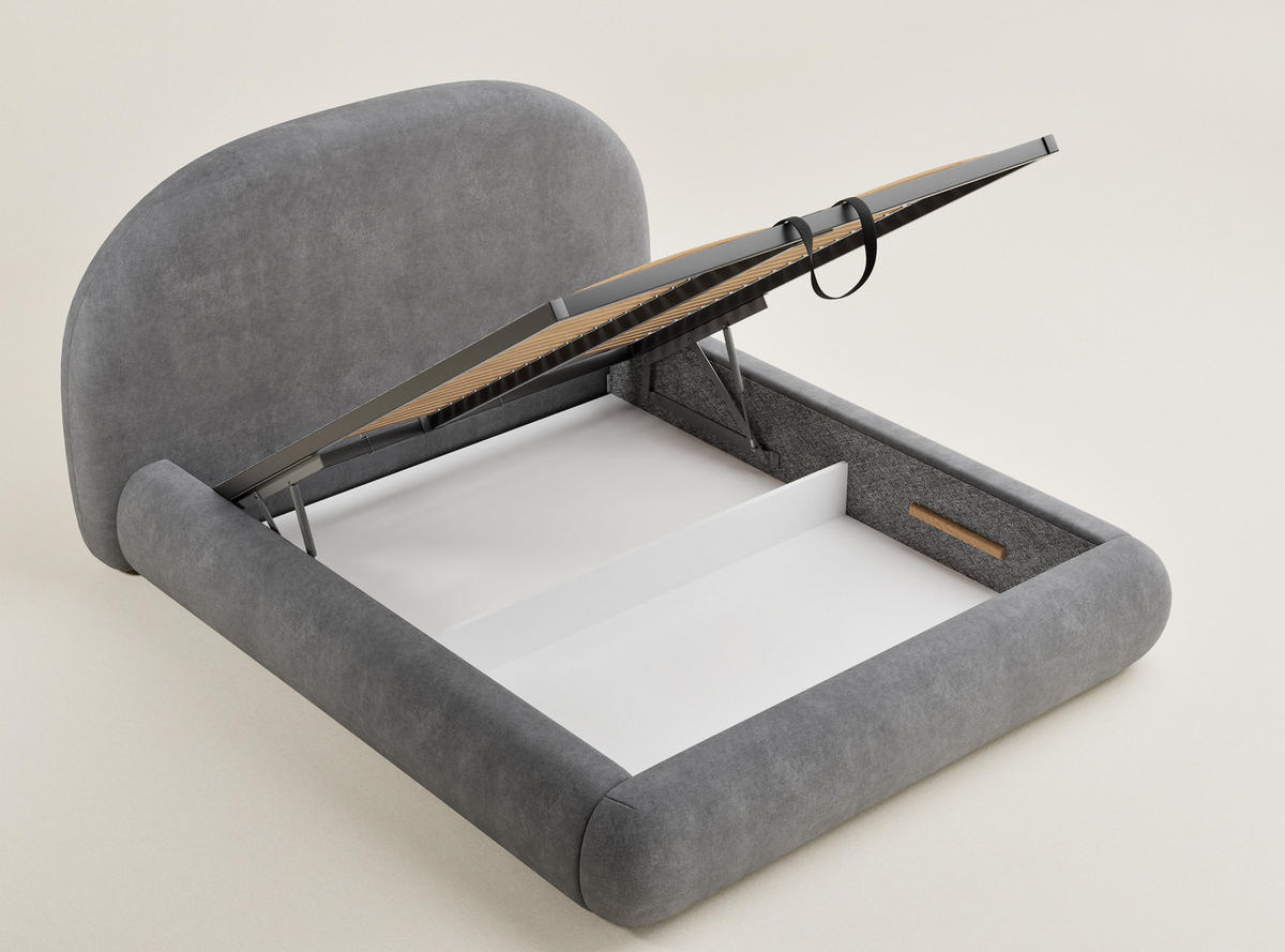 POLSTERBETT Maumere Grau 160/200 cm im Chenille-Stoff - Schwarz/Naturfarben, Holz/Holzwerkstoff (160/200cm) - Maison de Reve