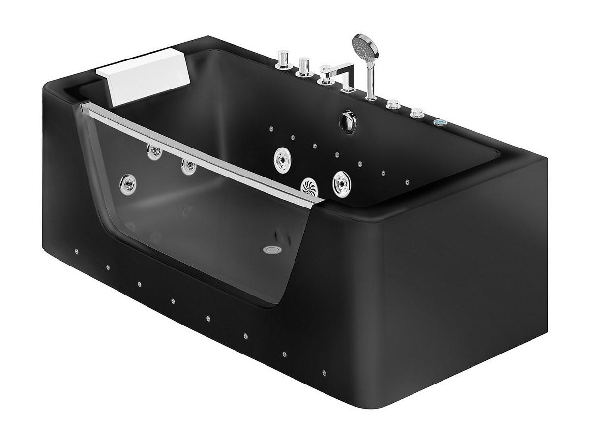 WHIRLPOOL-BADEWANNE halb freistehend mit LED-Beleuchtung - Schwarz - DYONA - Schwarz, Glas (170/58/85cm) - Vente-Unique