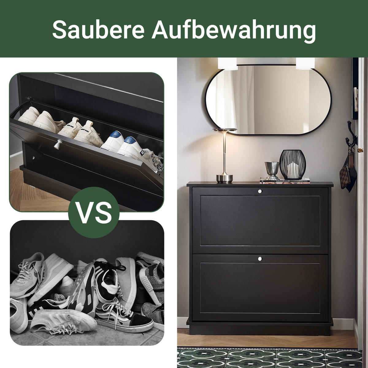 SCHUHSCHRANK Schwarz - Schwarz, Holzwerkstoff (76/79/18cm) - SoBuy