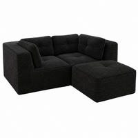 ECKSOFA modular rahmenlos Cord Black - Schwarz, Kunststoff (177/208cm) - Meubliv