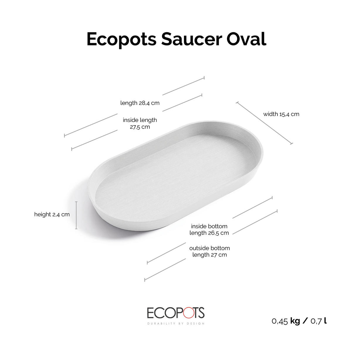 BLUMENTOPFUNTERSETZER Tokyo 28,4/15,4/2,4 cm Weiß - Weiß, Kunststoff (28.4/2.4cm) - Ecopots