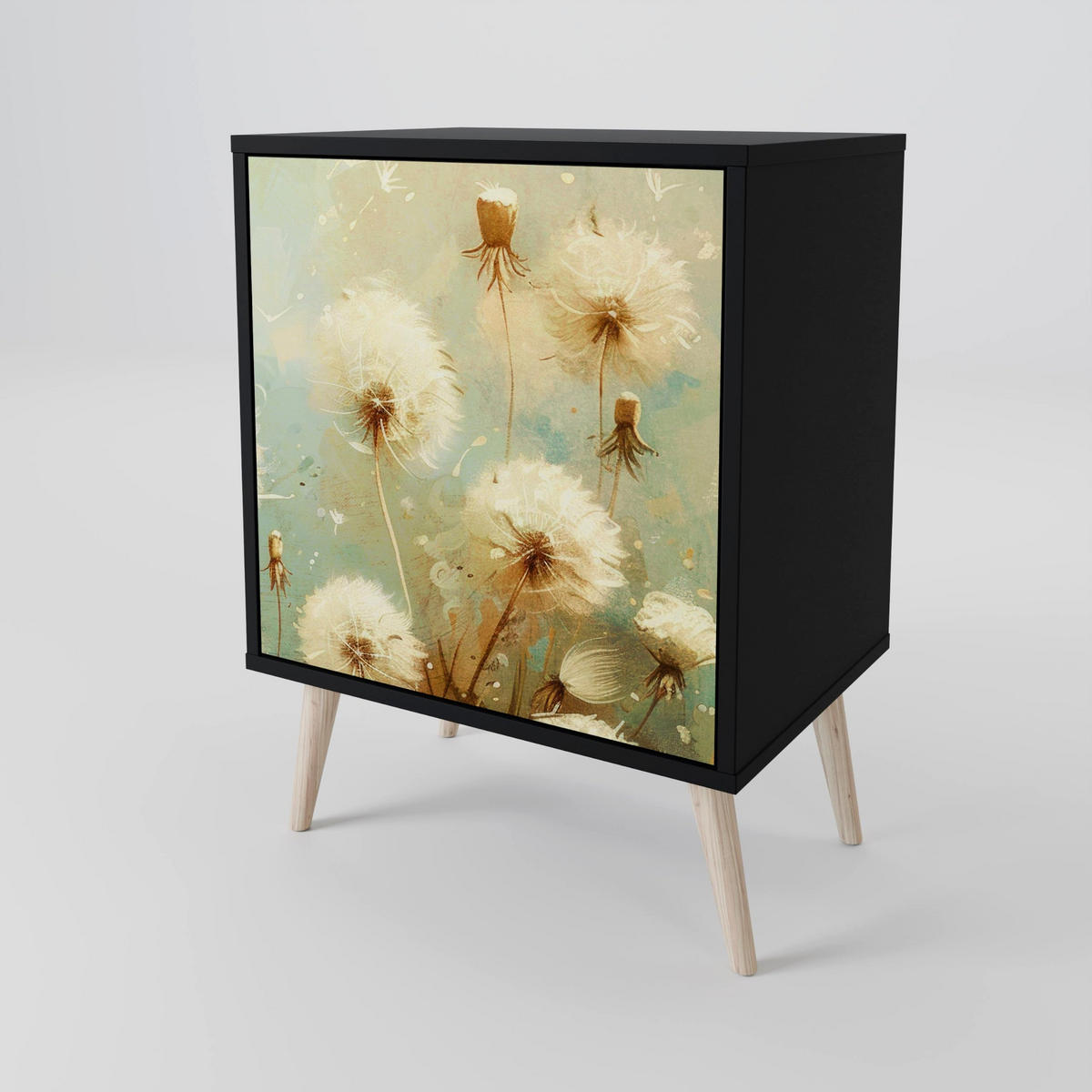 SIDEBOARD DREAMY MEADOW, Schwarz, 57,5x42x75,5 cm, Goldfarbene Metallfüße - Goldfarben/Multicolor, Holzwerkstoff/Metall (57.5/75.5/42cm) - SpaceRebels