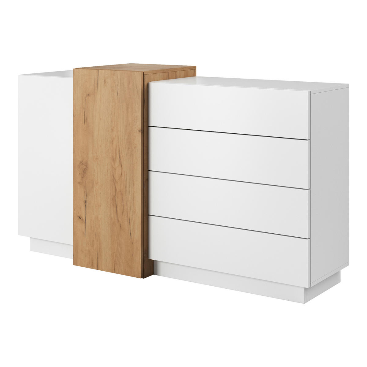 SIDEBOARD ETNE KOM2 ABS-Kante Eiche Weiß - Weiß, Glas/Holzwerkstoff (160/94/45cm) - Komodee