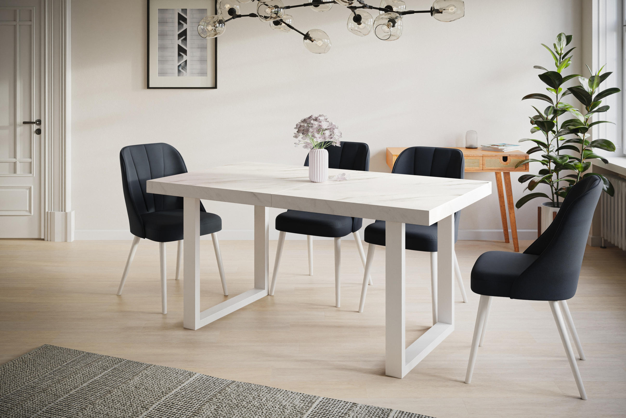 ESSZIMMERTISCH LOFT-U 200X100X77 cm, Farbe: MARMUR, mit Metallbeinen in Farbe Weiß - Hellgrau/Weiß, Holzwerkstoff (200/100/77cm) - Alpi-Möbel