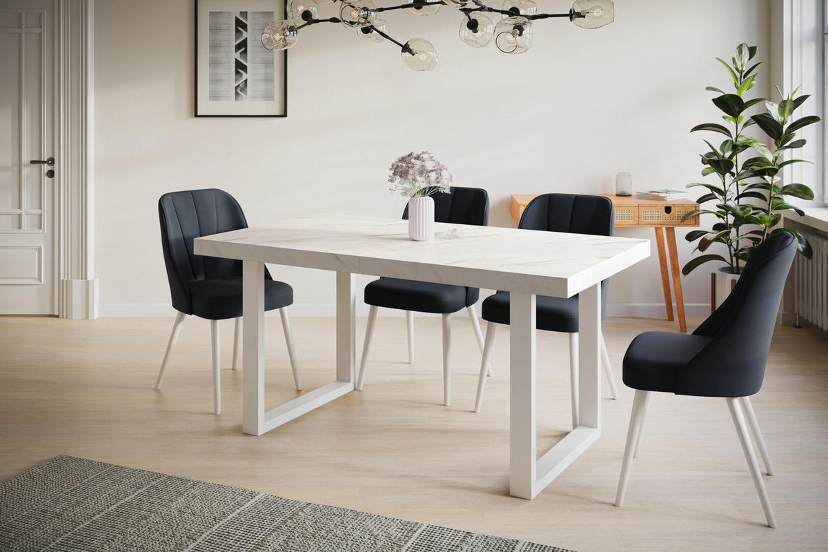 ESSZIMMERTISCH LOFT-U 200X100X77 cm, Farbe: MARMUR, mit Metallbeinen in Farbe Weiß - Hellgrau/Weiß, Holzwerkstoff (200/100/77cm) - Alpi-Möbel