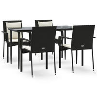 GARTEN-ESSGRUPPE 5-teilig Mit Kissen Schwarz Poly Rattan - Schwarz, Kunststoff - vidaXL