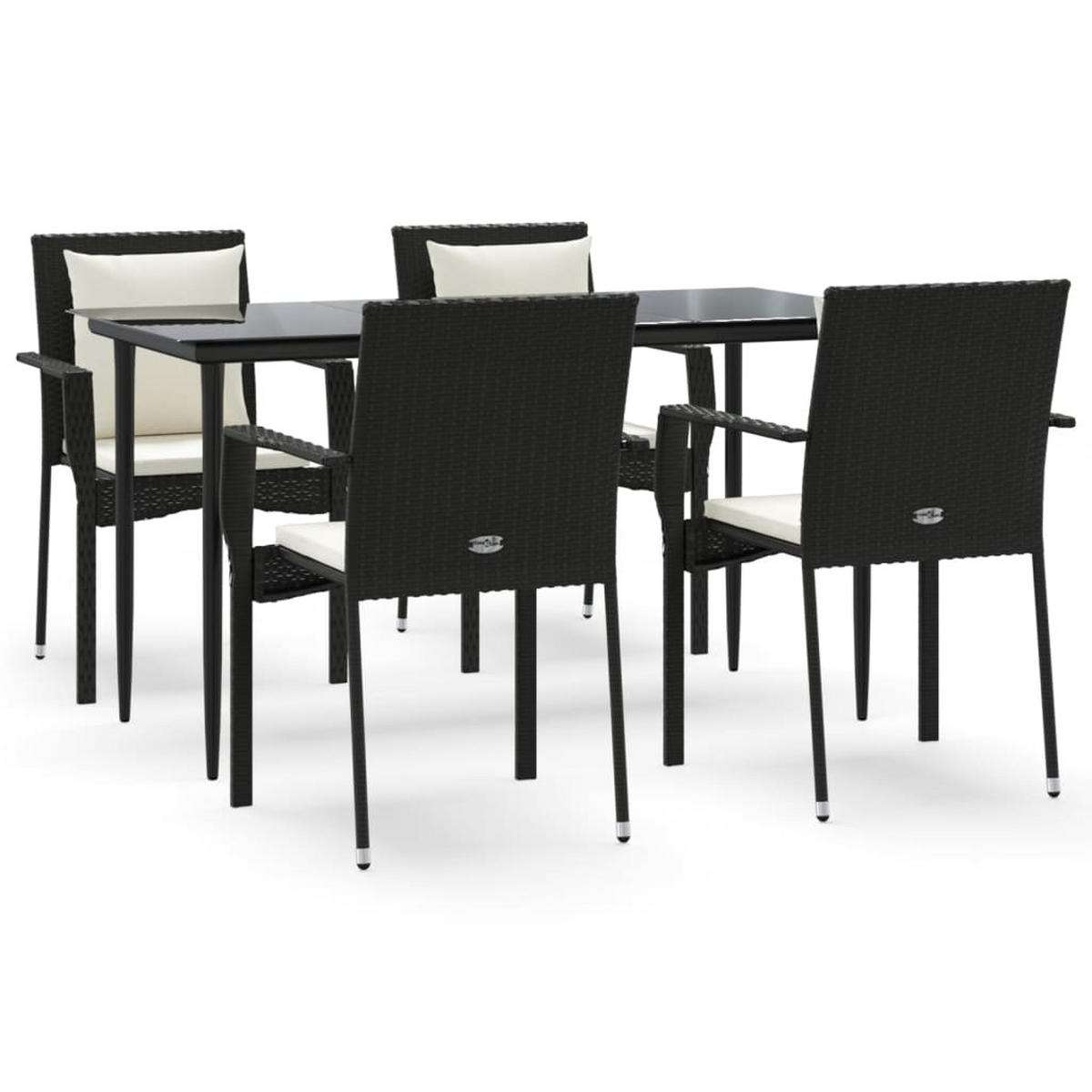 GARTEN-ESSGRUPPE 5-teilig Mit Kissen Schwarz Poly Rattan - Schwarz, Kunststoff - vidaXL
