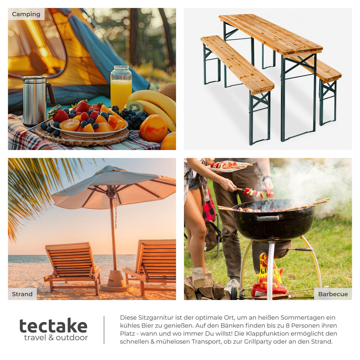 BIERZELTGARNITUR Sissi,robustes Tannenholz mit Schutzlackierung,braun - Braun, Naturmaterialien/Holz - tectake