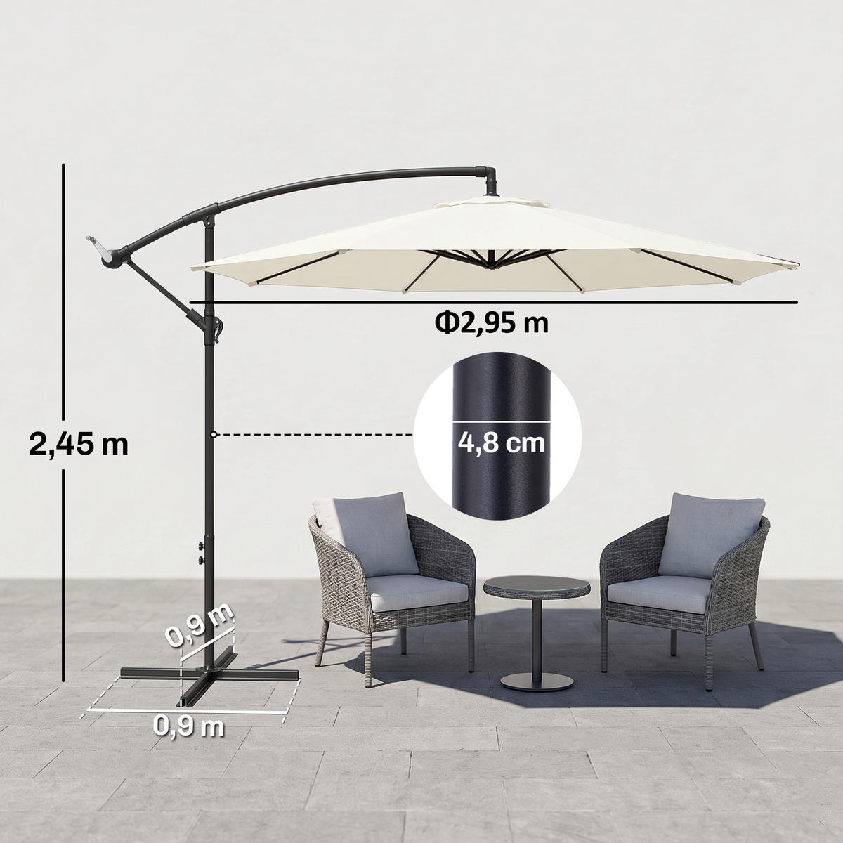 AMPELSCHIRM Dunkelblau 300/300/250 cm mit Kurbel - Creme, Metall (300/300cm) - PANGIVO