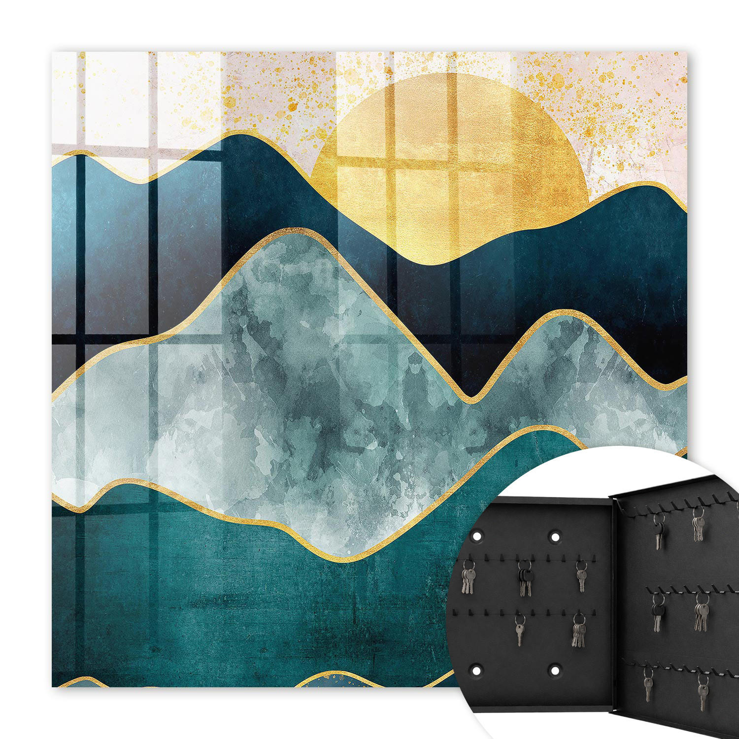 SCHLÜSSELBOX Schwarz 30x30 cm- Türöffnung nach rechts - Bergabstraktion - Blau, Metall (30/30/5cm) - TULUP