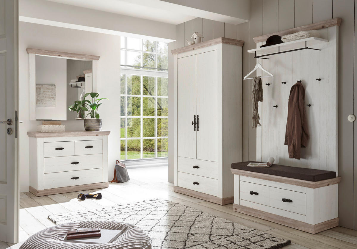 KOMMODE Pinie weiß, Oslo Pinie Landhaus, Schubladenkommode, 107 x 84 cm - Weiß/Pinienfarben, Holzwerkstoff/Metall (107/87/45cm) - Furn.Design