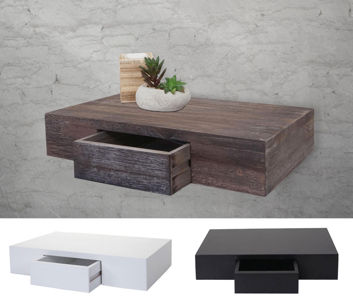 WANDREGAL Ilse 8x40x25cm Regal Hängeregal mit Schublade 40cm Schwarz - Schwarz, Holz (40/8/25cm) - BERLINLODGE