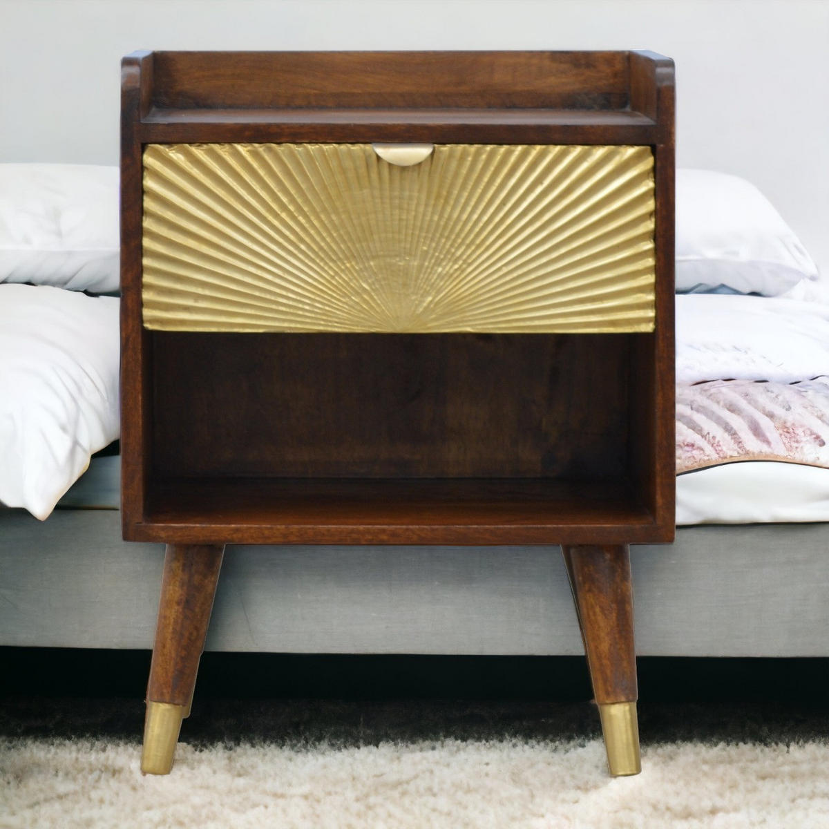 NACHTTISCH aus Massivholz - Messingfarben/Braun, Holz/Metall (45/58/35cm) - Artisan Furniture