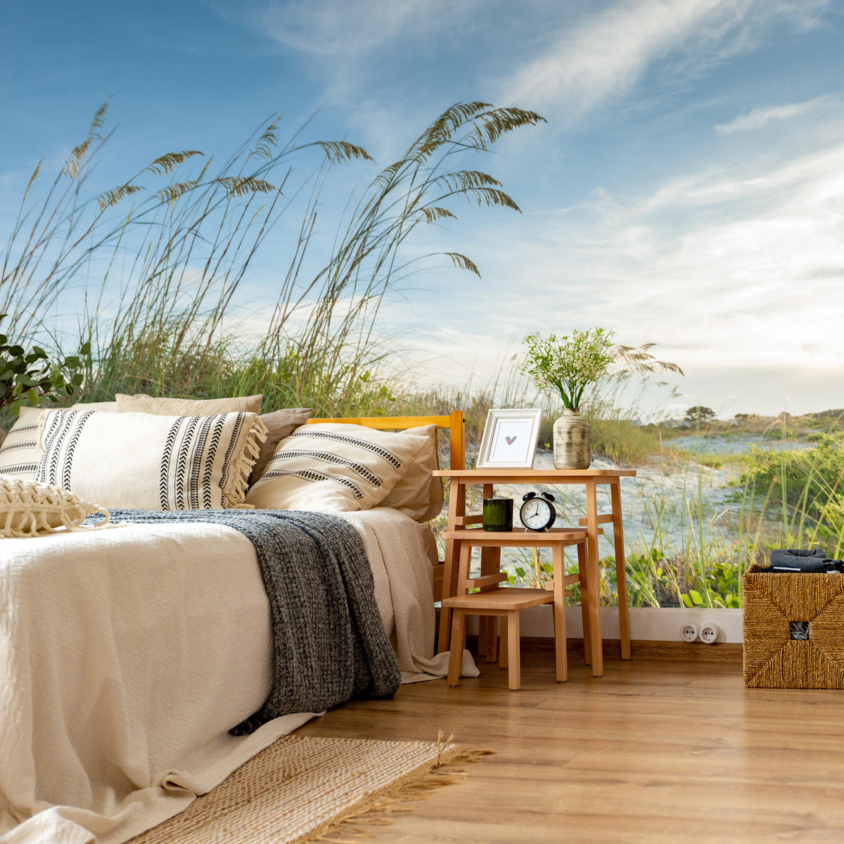 FOTOTAPETE für Schlafzimmer Dünen Pflanzen Strand Gras 400x280 - Blau/Beige, Papier (400/280cm) - Muralo