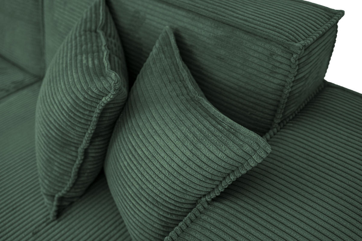 ECKSOFA Hana Loft 3-Sitzer Ecke Rechts, Cordstoff Chenille, Dunkelgrün 241/80/168 cm - Dunkelgrün/Schwarz, Textil/Metall (241/168cm) - WFL GROUP