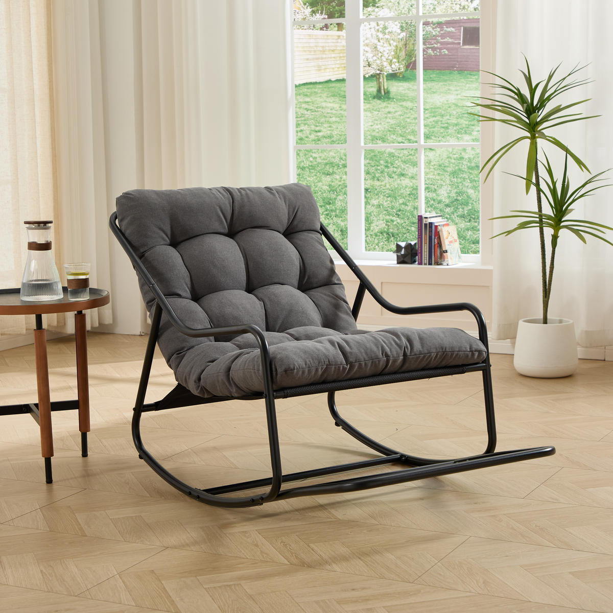 SCHAUKELSTUHL mit Dickem Kissen für Garten Balkon Wohnzimmer - Grau, Metall (75/82/116cm) - PARAFTA HOME